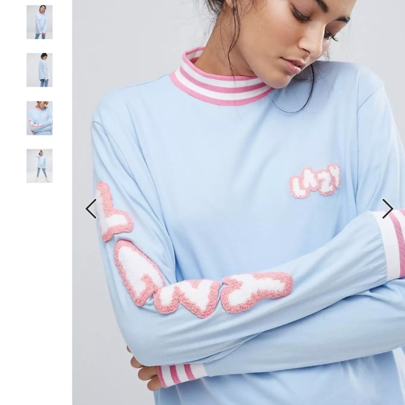 LAZY OAF Lazy Logo Lettering Long Sleeve Shirt fuzzy - Picture 2 of 6
